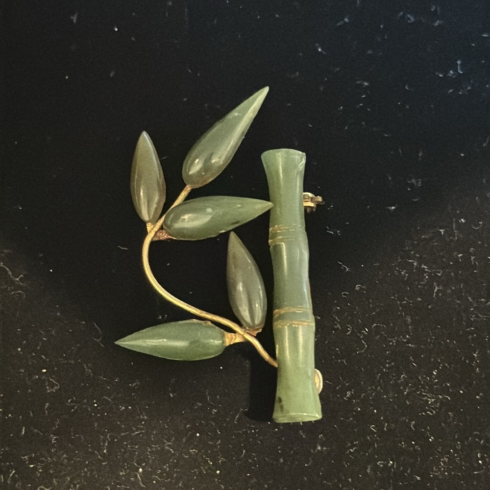 Vintage Jade Bamboo Brooch